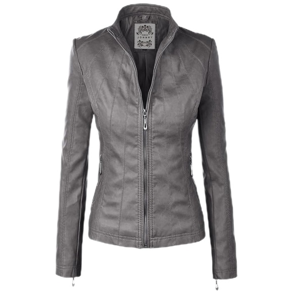 Vero Moda Jackets & Blazers - Vero Moda Gray Leather Jacket with Stand-Up Collar (XS) NWOT